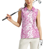 Hawaiian Lei Day Women Sleeveless Polo Shirt Pink Hibiscus Flowers Lei Art LT9 - Polynesian Pride