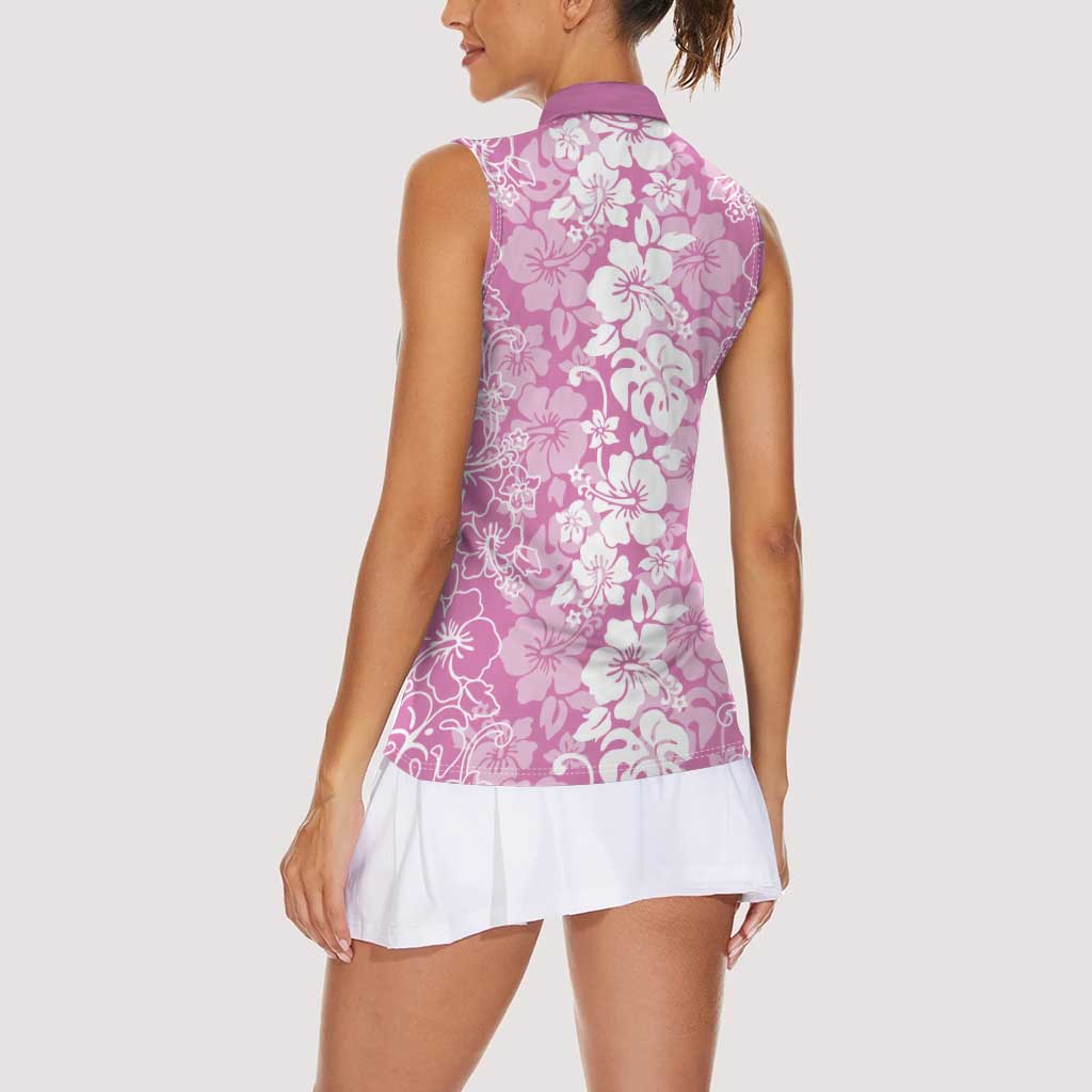 Hawaiian Lei Day Women Sleeveless Polo Shirt Pink Hibiscus Flowers Lei Art LT9 - Polynesian Pride