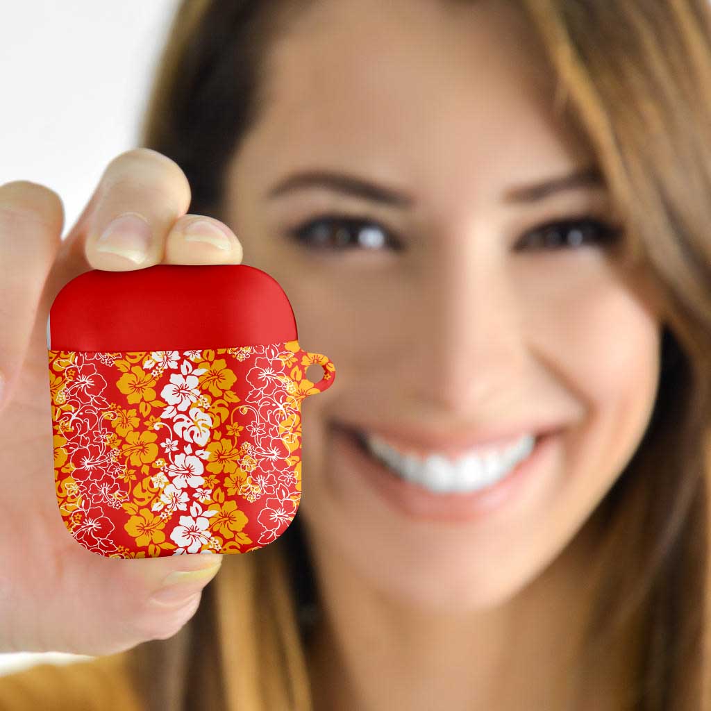 Hawaiian Lei Day AirPods Case Red Hibiscus Flowers Lei Art - Polynesian Pride