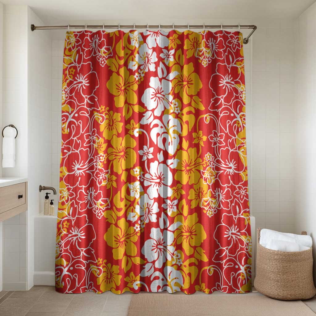 Hawaiian Lei Day Bathroom Set Red Hibiscus Flowers Lei Art - Polynesian Pride