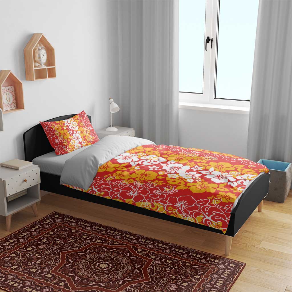 Hawaiian Lei Day Bedding Set Red Hibiscus Flowers Lei Art