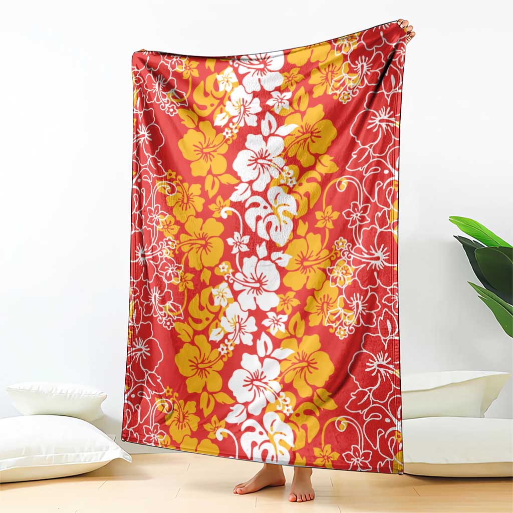 Hawaiian Lei Day Blanket Red Hibiscus Flowers Lei Art