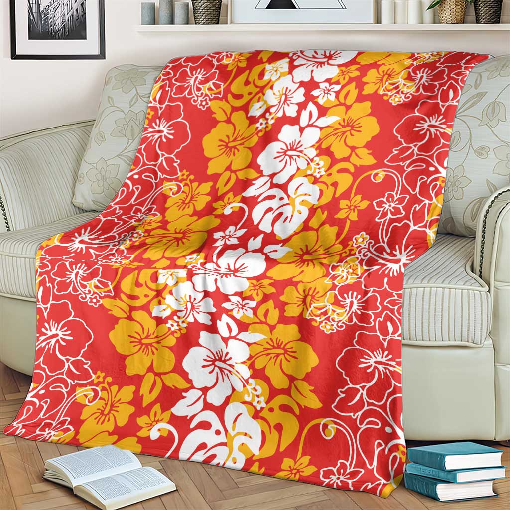 Hawaiian Lei Day Blanket Red Hibiscus Flowers Lei Art