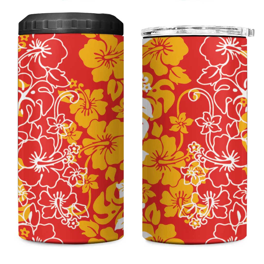 Hawaiian Lei Day 4 in 1 Can Cooler Tumbler Red Hibiscus Flowers Lei Art LT9 One Size: 16 oz Red - Polynesian Pride