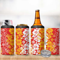Hawaiian Lei Day 4 in 1 Can Cooler Tumbler Red Hibiscus Flowers Lei Art LT9 - Polynesian Pride