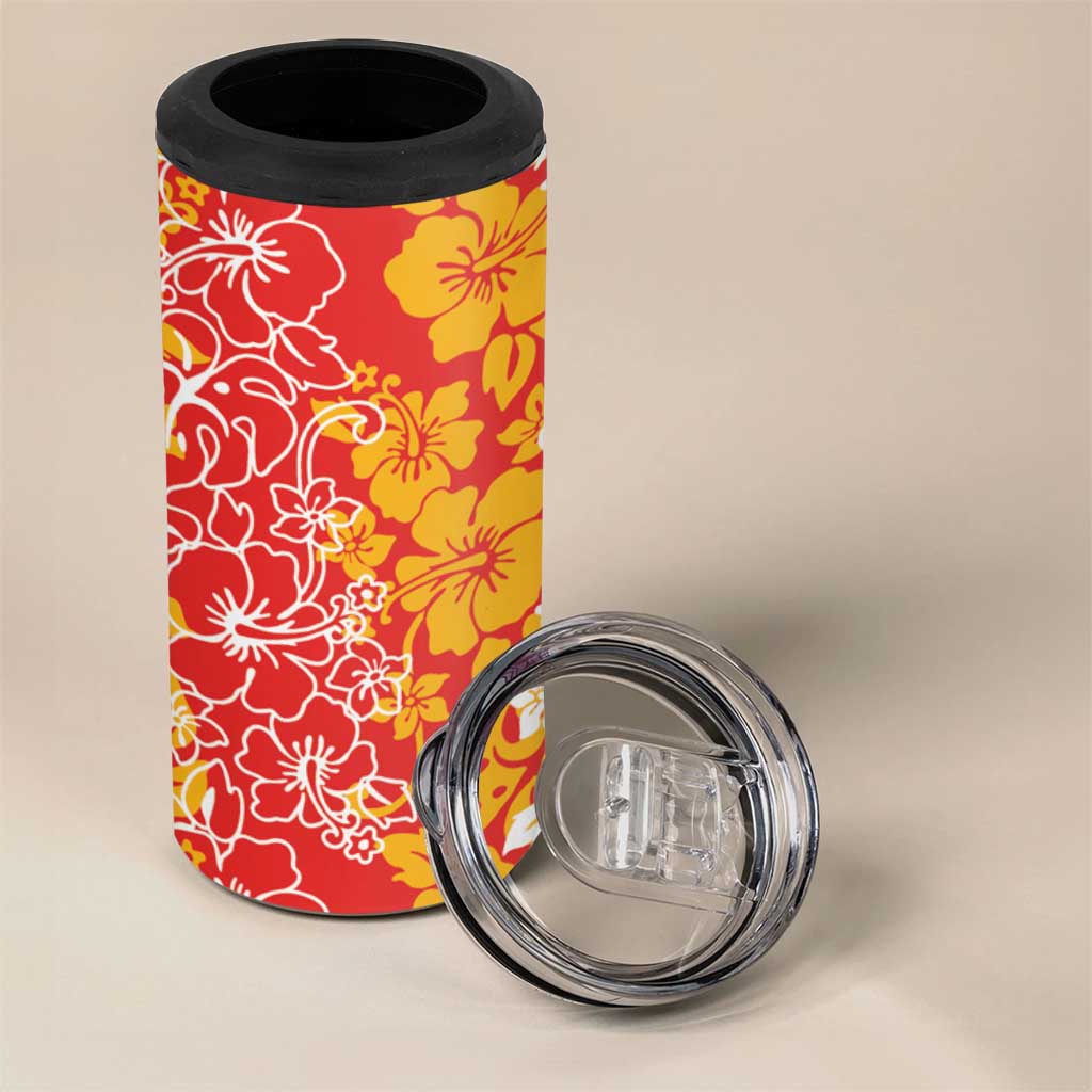 Hawaiian Lei Day 4 in 1 Can Cooler Tumbler Red Hibiscus Flowers Lei Art LT9 - Polynesian Pride