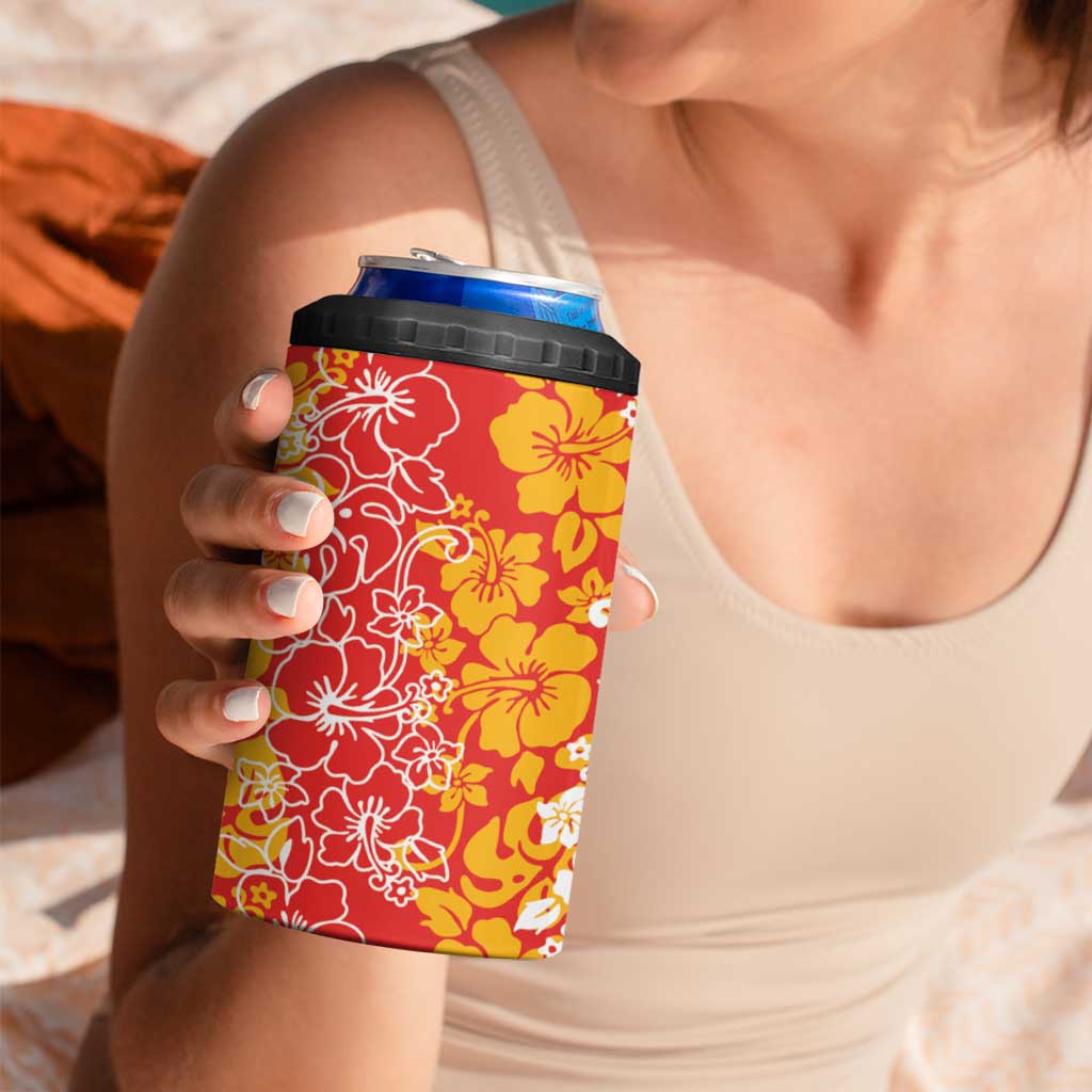 Hawaiian Lei Day 4 in 1 Can Cooler Tumbler Red Hibiscus Flowers Lei Art LT9 - Polynesian Pride