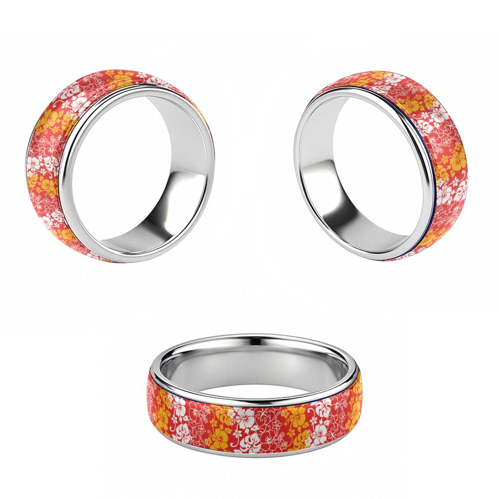 Hawaiian Lei Day Classic Ring Red Hibiscus Flowers Lei Art - Polynesian Pride