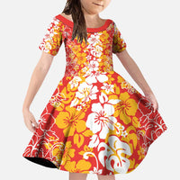 Hawaiian Lei Day Family Matching Mermaid Dress and Hawaiian Shirt Red Hibiscus Flowers Lei Art LT9 Daughter's Dress Red - Polynesian Pride