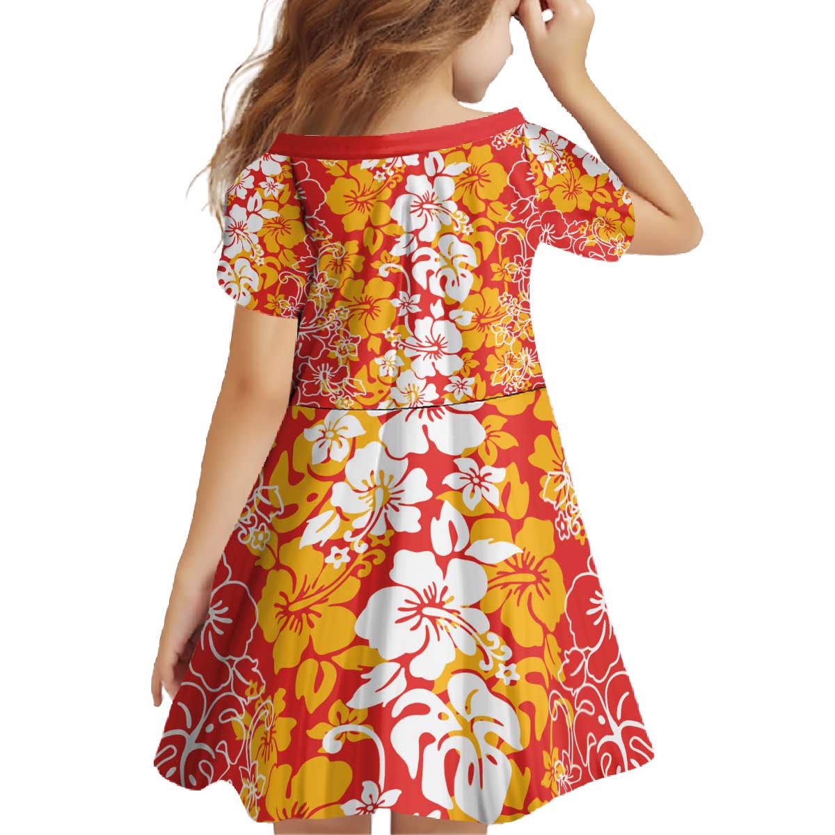 Hawaiian Lei Day Family Matching Off The Shoulder Long Sleeve Dress and Hawaiian Shirt Red Hibiscus Flowers Lei Art LT9 - Polynesian Pride