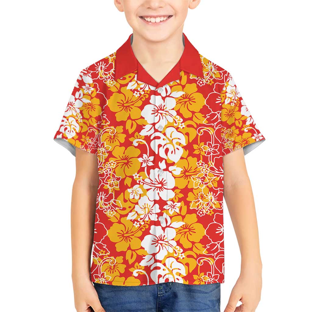 Hawaiian Lei Day Family Matching Off Shoulder Maxi Dress and Hawaiian Shirt Red Hibiscus Flowers Lei Art LT9 Son's Shirt Red - Polynesian Pride