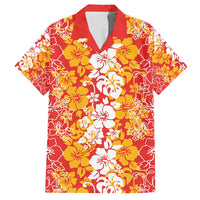 Hawaiian Lei Day Family Matching Off Shoulder Short Dress and Hawaiian Shirt Red Hibiscus Flowers Lei Art LT9 Dad's Shirt - Short Sleeve Red - Polynesian Pride