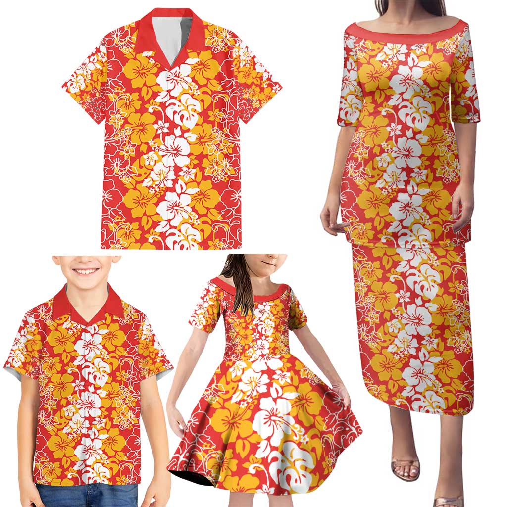 Hawaiian Lei Day Family Matching Puletasi and Hawaiian Shirt Red Hibiscus Flowers Lei Art LT9 - Polynesian Pride