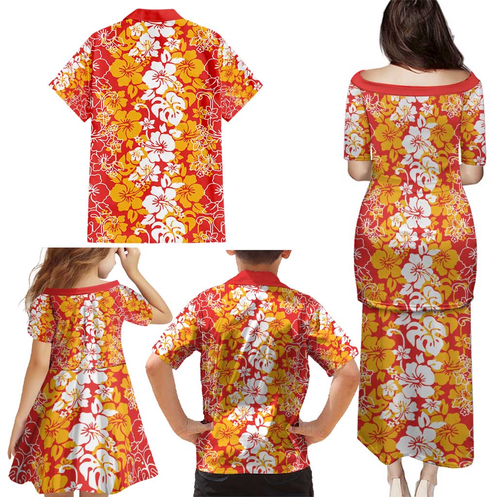 Hawaiian Lei Day Family Matching Puletasi and Hawaiian Shirt Red Hibiscus Flowers Lei Art LT9 - Polynesian Pride