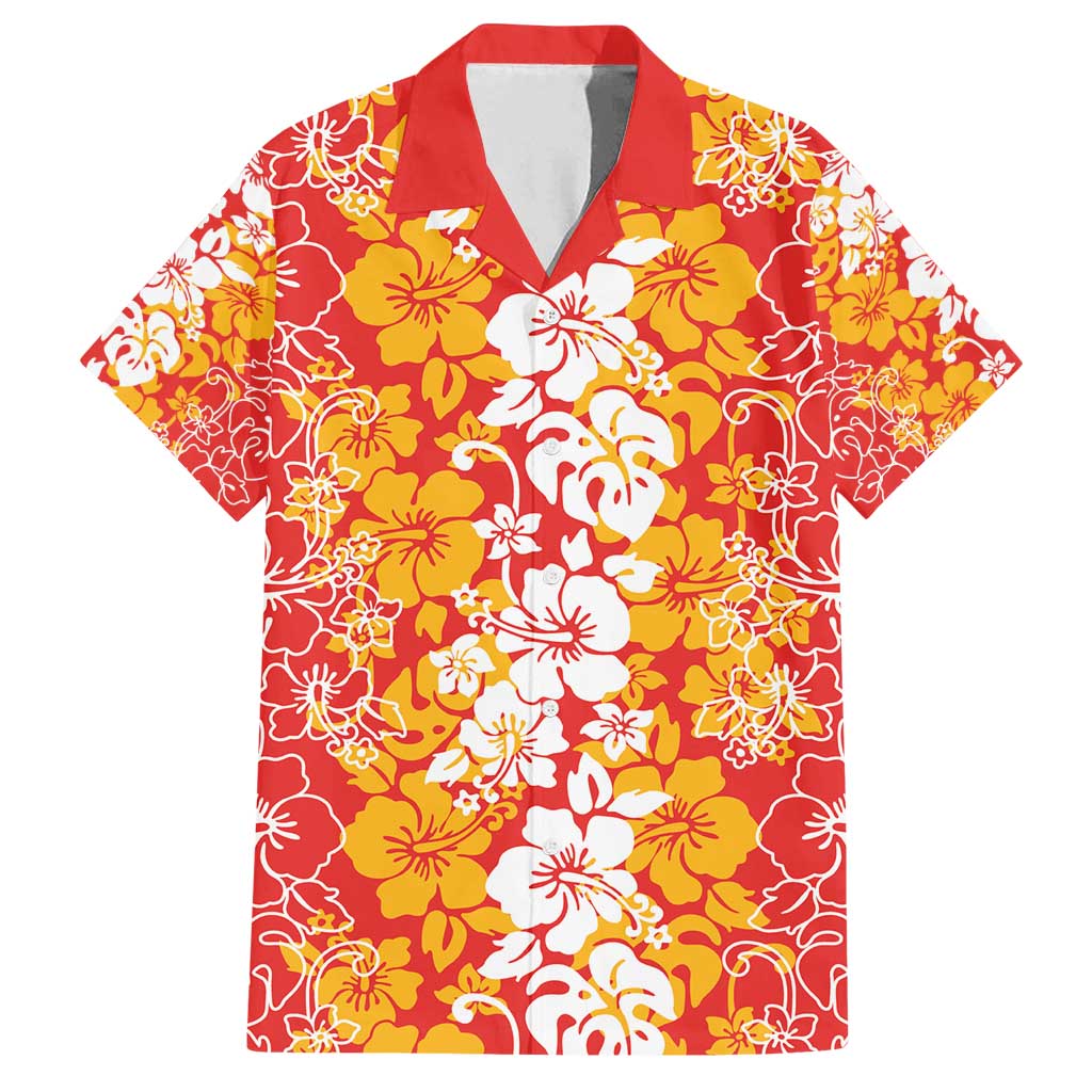 Hawaiian Lei Day Family Matching Summer Maxi Dress and Hawaiian Shirt Red Hibiscus Flowers Lei Art LT9 Dad's Shirt - Short Sleeve Red - Polynesian Pride