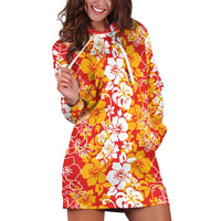 Hawaiian Lei Day Hoodie Dress Red Hibiscus Flowers Lei Art LT9 Red - Polynesian Pride