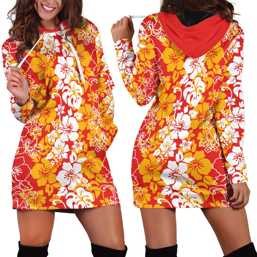 Hawaiian Lei Day Hoodie Dress Red Hibiscus Flowers Lei Art LT9 - Polynesian Pride