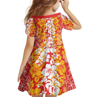 Hawaiian Lei Day Kid Short Sleeve Dress Red Hibiscus Flowers Lei Art