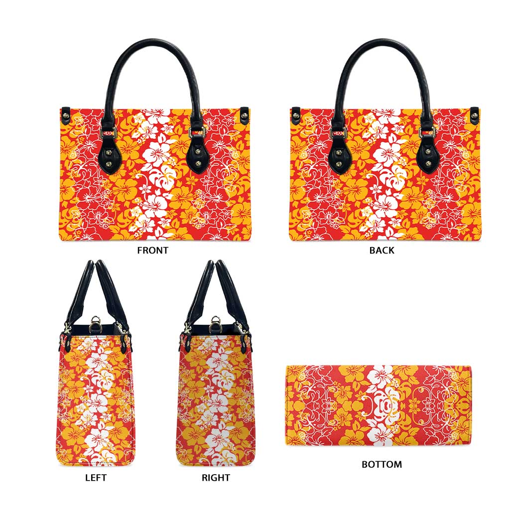 Hawaiian Lei Day Leather Bag Red Hibiscus Flowers Lei Art - Polynesian Pride