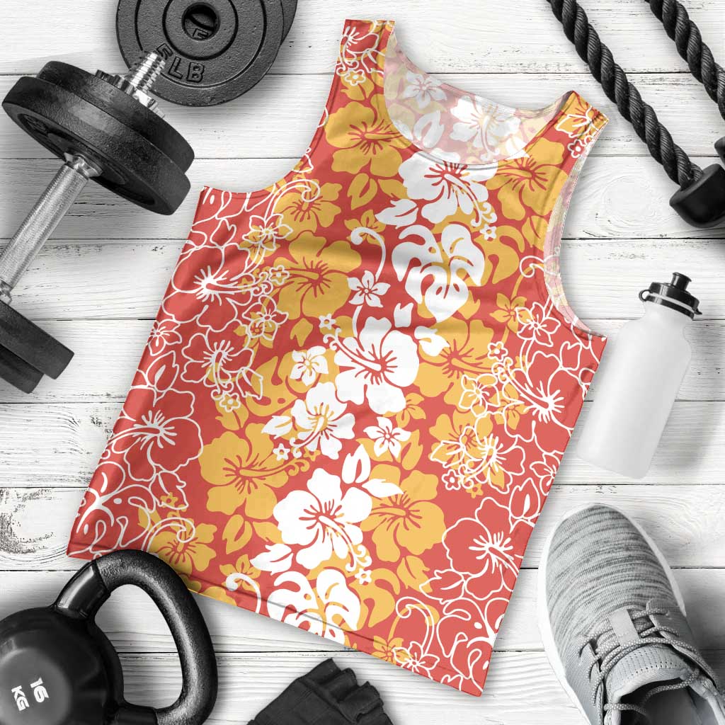 Hawaiian Lei Day Men Tank Top Red Hibiscus Flowers Lei Art