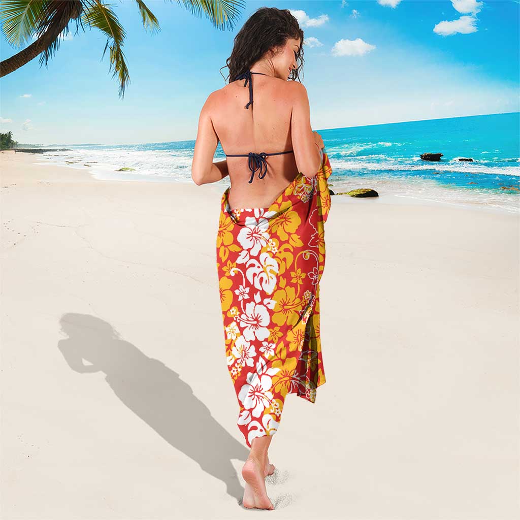 Hawaiian Lei Day Sarong Red Hibiscus Flowers Lei Art