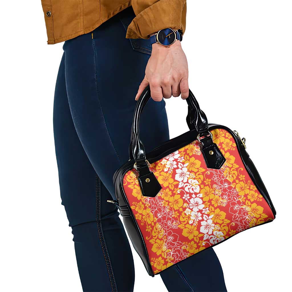 Hawaiian Lei Day Shoulder Handbag Red Hibiscus Flowers Lei Art