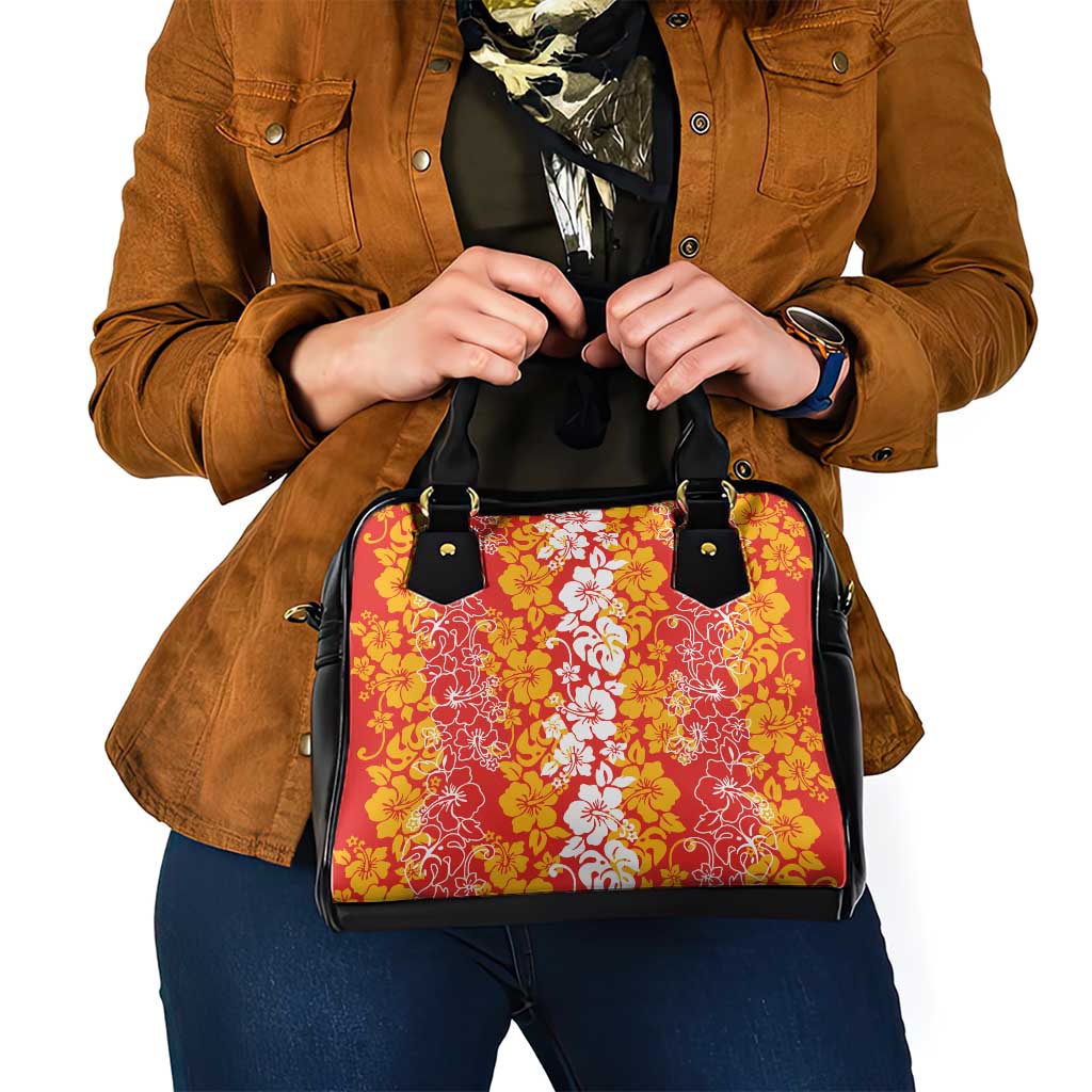 Hawaiian Lei Day Shoulder Handbag Red Hibiscus Flowers Lei Art