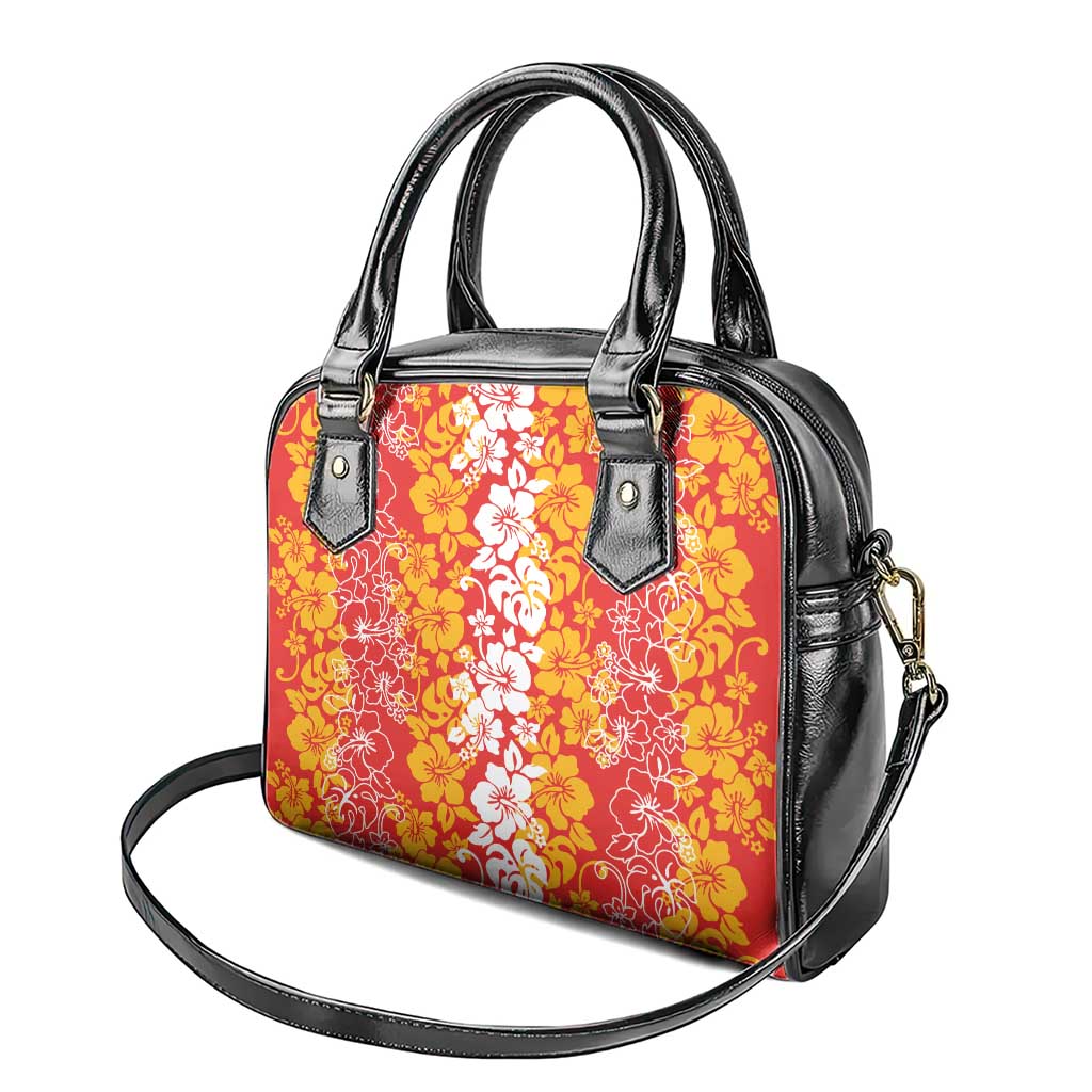 Hawaiian Lei Day Shoulder Handbag Red Hibiscus Flowers Lei Art