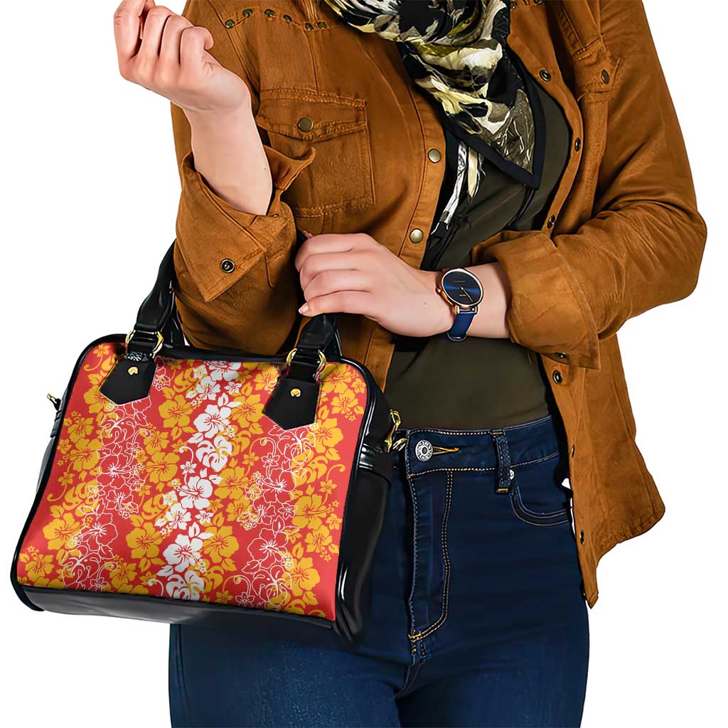 Hawaiian Lei Day Shoulder Handbag Red Hibiscus Flowers Lei Art