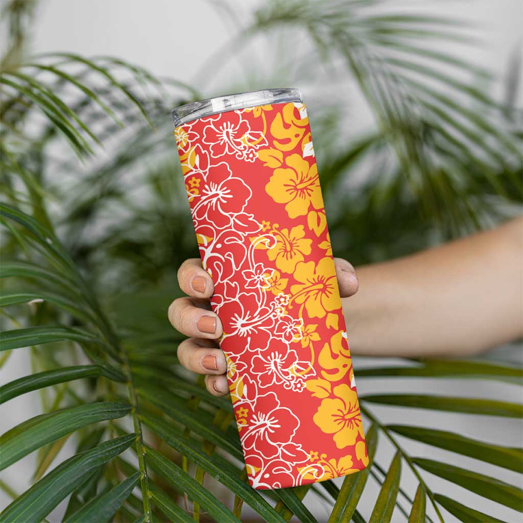 Hawaiian Lei Day Skinny Tumbler Red Hibiscus Flowers Lei Art LT9 - Polynesian Pride