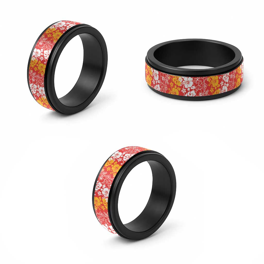Hawaiian Lei Day Spinner Ring Red Hibiscus Flowers Lei Art - Polynesian Pride