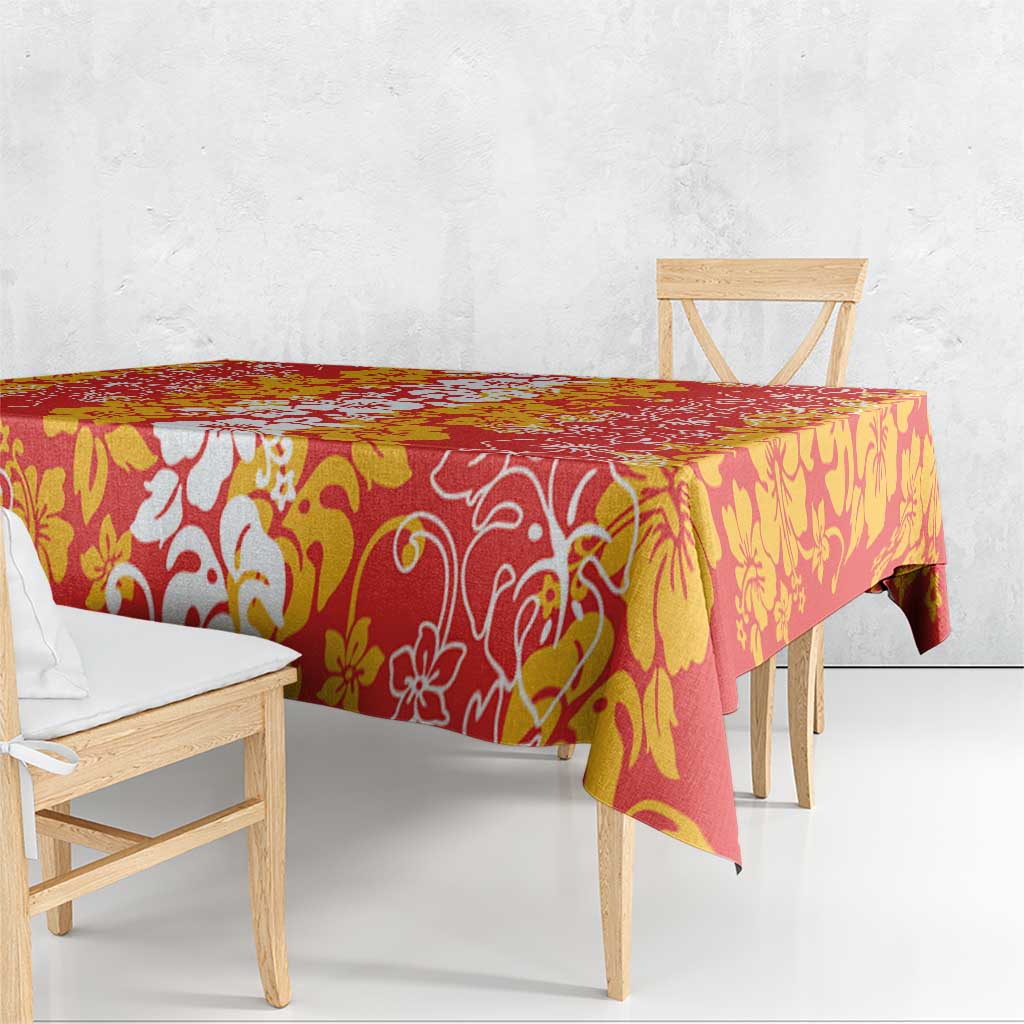 Hawaiian Lei Day Tablecloth Red Hibiscus Flowers Lei Art LT9 - Polynesian Pride