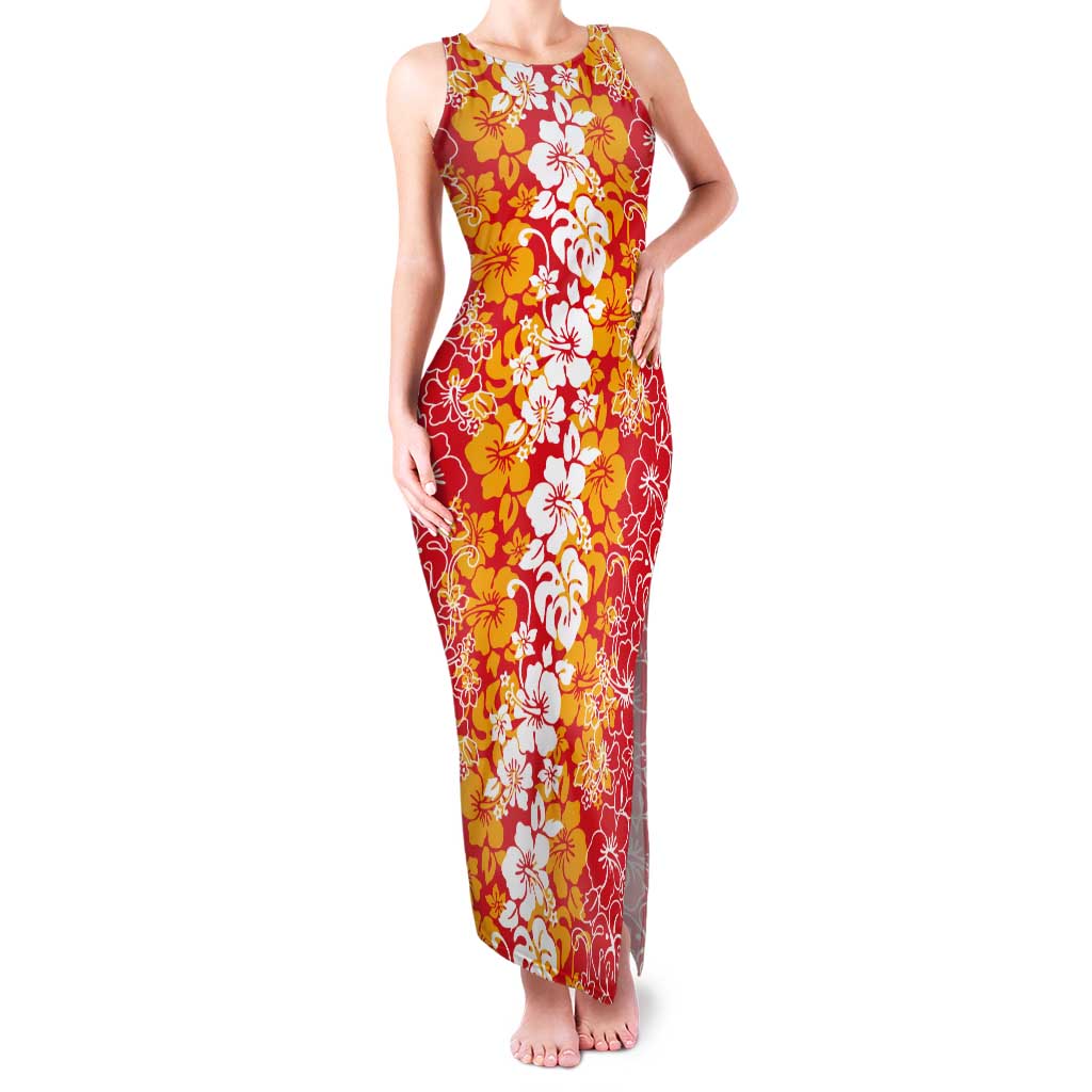 Hawaiian Lei Day Tank Maxi Dress Red Hibiscus Flowers Lei Art