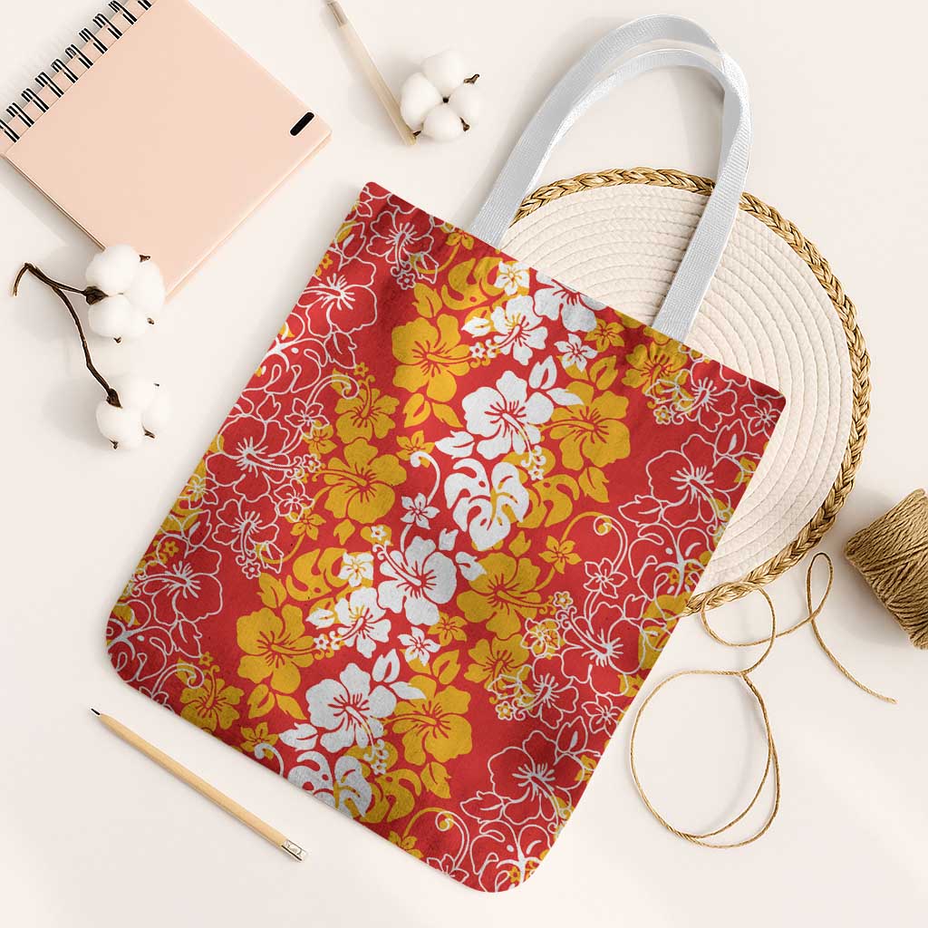 Hawaiian Lei Day Tote Bag Red Hibiscus Flowers Lei Art - Polynesian Pride