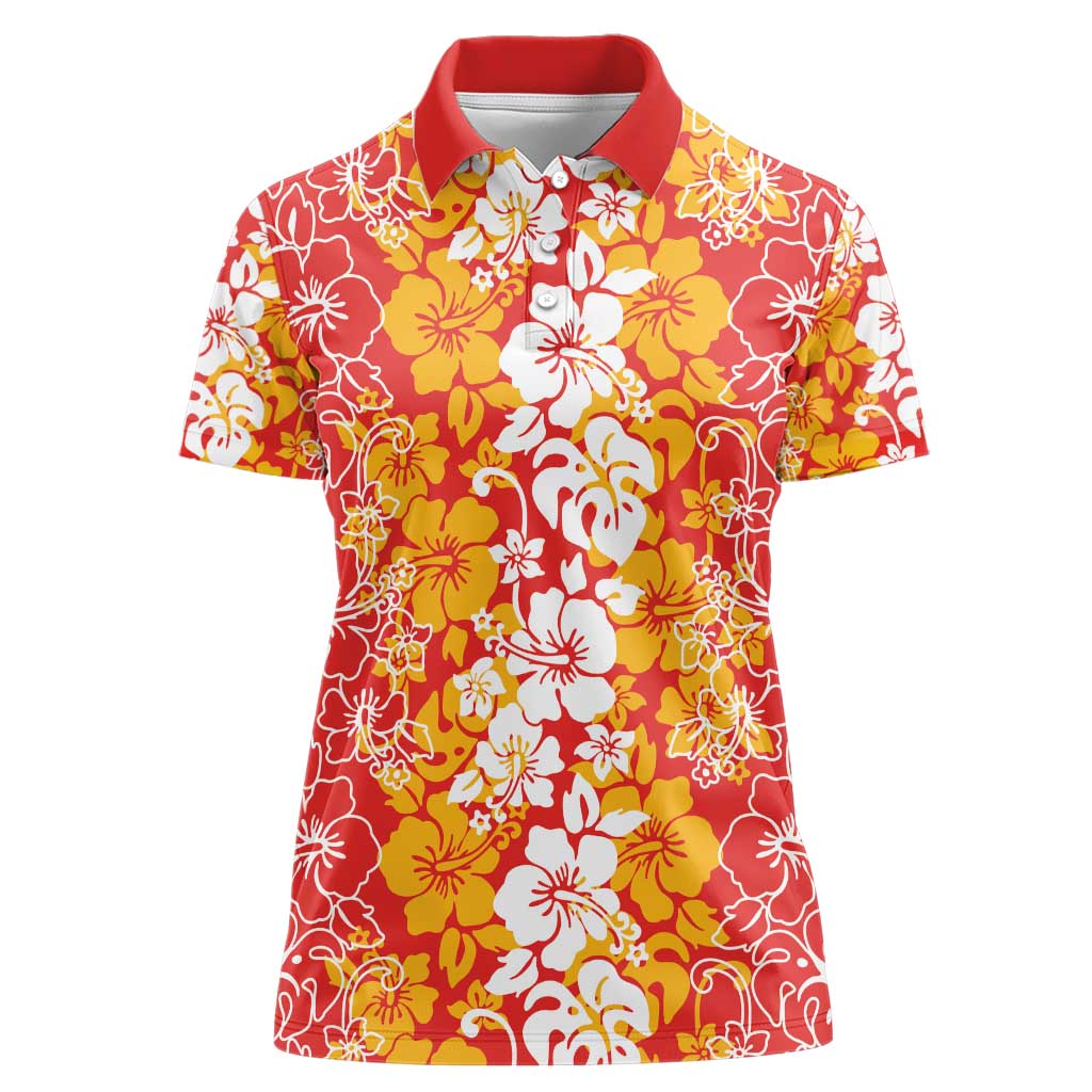 Hawaiian Lei Day Women Polo Shirt Red Hibiscus Flowers Lei Art LT9 Female Red - Polynesian Pride