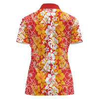 Hawaiian Lei Day Women Polo Shirt Red Hibiscus Flowers Lei Art LT9 - Polynesian Pride