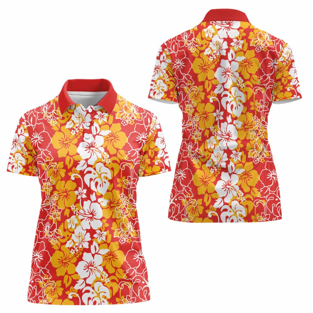 Hawaiian Lei Day Women Polo Shirt Red Hibiscus Flowers Lei Art LT9 - Polynesian Pride