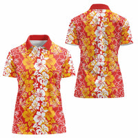 Hawaiian Lei Day Women Polo Shirt Red Hibiscus Flowers Lei Art LT9 - Polynesian Pride