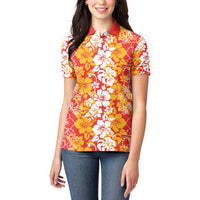 Hawaiian Lei Day Women Polo Shirt Red Hibiscus Flowers Lei Art LT9 - Polynesian Pride