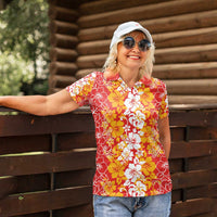 Hawaiian Lei Day Women Polo Shirt Red Hibiscus Flowers Lei Art LT9 - Polynesian Pride