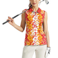 Hawaiian Lei Day Women Sleeveless Polo Shirt Red Hibiscus Flowers Lei Art LT9 - Polynesian Pride