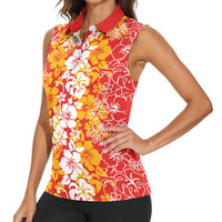 Hawaiian Lei Day Women Sleeveless Polo Shirt Red Hibiscus Flowers Lei Art LT9 - Polynesian Pride