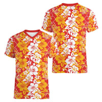 Hawaiian Lei Day Women V-Neck T-Shirt Red Hibiscus Flowers Lei Art LT9 - Polynesian Pride