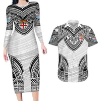 Flying Fijians Pacific Fiji Rugby Custom Couples Matching Long Sleeve Bodycon Dress and Hawaiian Shirt Polynesian Pattern LT9 White - Polynesian Pride