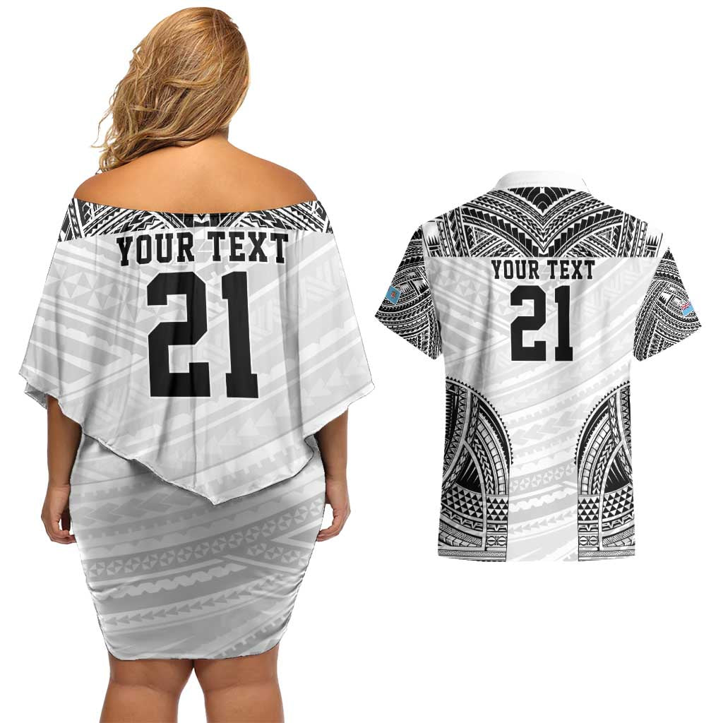 Flying Fijians Pacific Fiji Rugby Custom Couples Matching Off Shoulder Short Dress and Hawaiian Shirt Polynesian Pattern LT9 - Polynesian Pride