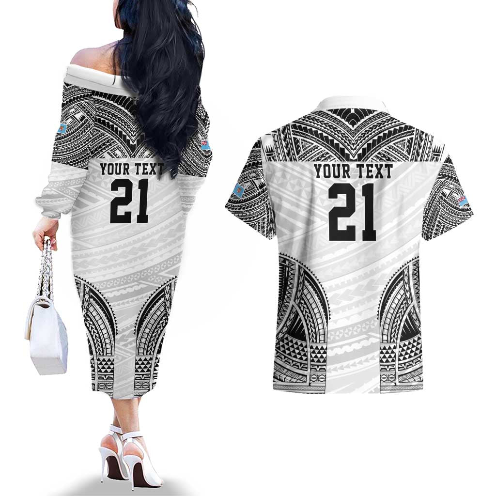 Flying Fijians Pacific Fiji Rugby Custom Couples Matching Off The Shoulder Long Sleeve Dress and Hawaiian Shirt Polynesian Pattern LT9 - Polynesian Pride