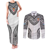 Flying Fijians Pacific Fiji Rugby Custom Couples Matching Tank Maxi Dress and Long Sleeve Button Shirt Polynesian Pattern