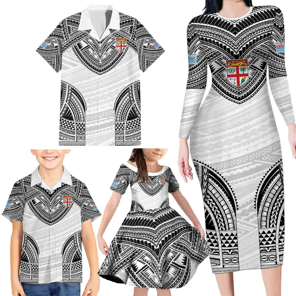 Flying Fijians Pacific Fiji Rugby Custom Family Matching Long Sleeve Bodycon Dress and Hawaiian Shirt Polynesian Pattern