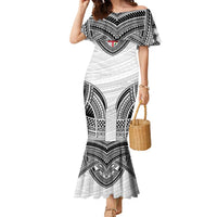 Flying Fijians Pacific Fiji Rugby Custom Family Matching Mermaid Dress and Hawaiian Shirt Polynesian Pattern LT9 Mom's Dress White - Polynesian Pride