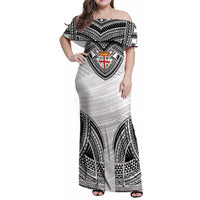 Flying Fijians Pacific Fiji Rugby Custom Family Matching Off Shoulder Maxi Dress and Hawaiian Shirt Polynesian Pattern LT9 Mom's Dress White - Polynesian Pride